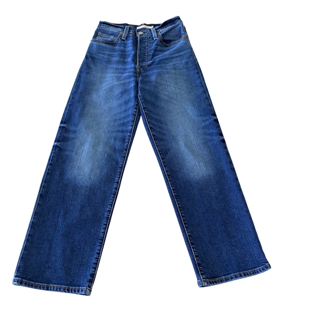 Levis Ribcage Straight Ankle Jeans Womens 26 Blue High Rise Button Fly Denim